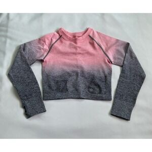 Seamless Womens Gym Workout Crop Long Sleeve PINK  Shirt Size M